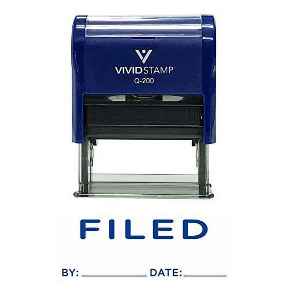 Vivid Stamp Filed By Date Self Inking Rubber Stamp (Blue Ink) Medium