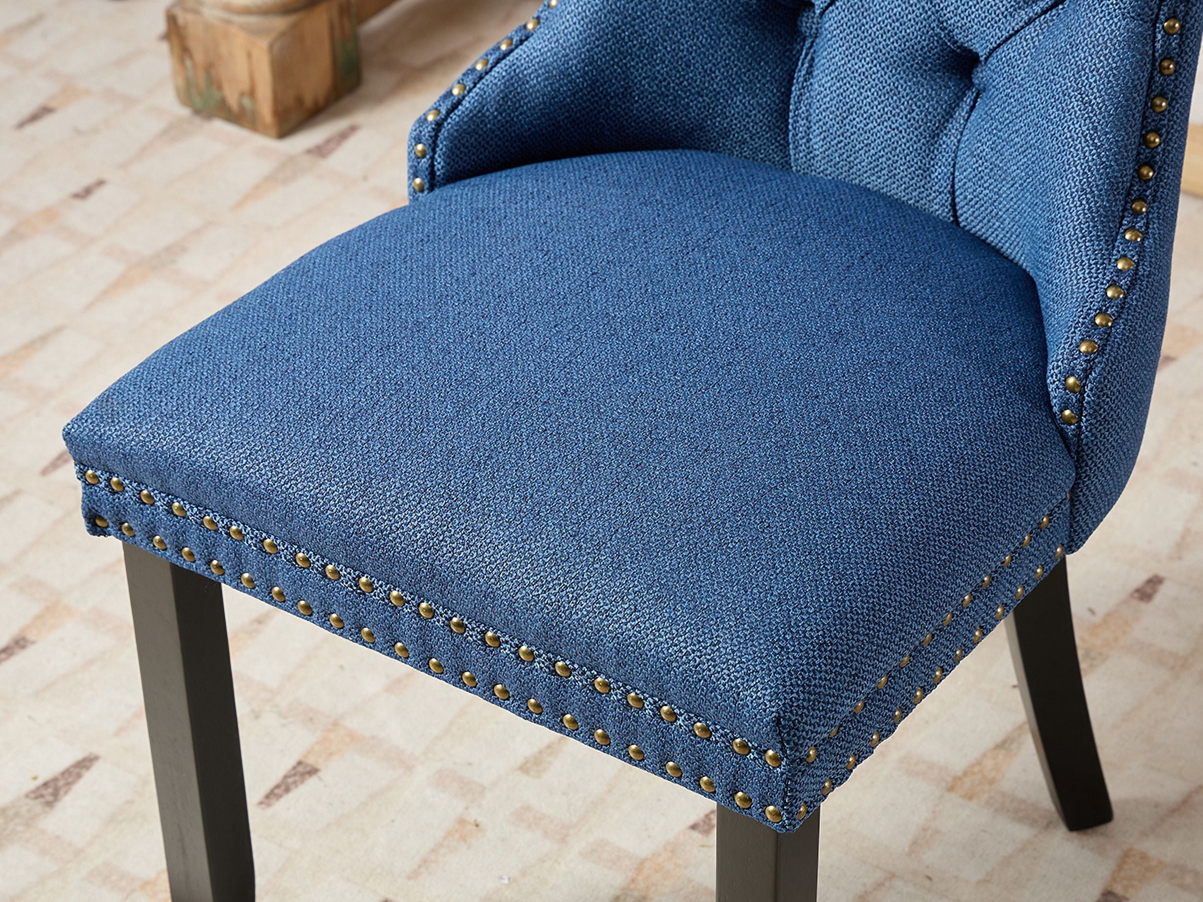 Linen Upholstered Dining Chairs Set of 6, Navy Mid Century Modern Dining Chairs, Kitchen & Dining Room Chairs with Wood Legs, Sillas de Comedor (Blue, 6 Pcs)