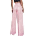 thumbnail image 3 of Women's Plus Linen Pants Women Petite Dressy Women's Fashion Casual Sequined Pants Sparkling Sequins High Waisted Wide Leg Flared Pants Flared Pants Nightclub Wear, 3 of 5