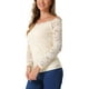 thumbnail image 4 of INSPIRAR CHIC Blusa de Encaje Floral para Mujeres con Mangas Largas Transparentes y Escote Off Shoulder Talla XS Beige, 4 of 5
