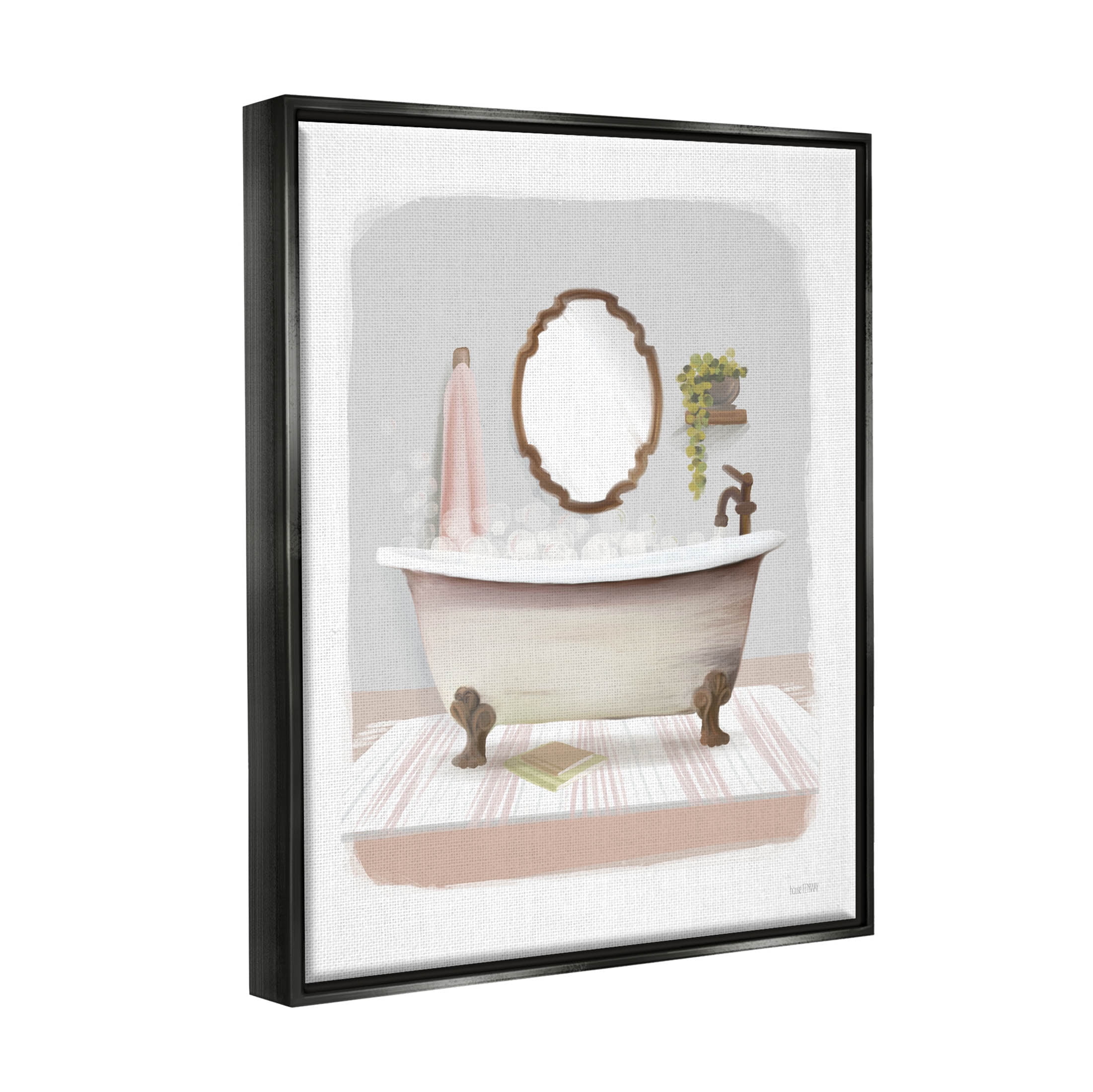 Stupell Industries Bubble Bath Tub Bathroom Graphic Art Jet Black Floating Framed Canvas Print Wall Art, Design by House Fenway