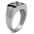 thumbnail image 4 of Mens Ring Checkers Silver Black Stainless Steel Ring with AAA Grade CZ in Jet, 4 of 7