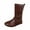 Brown, variant on Knee High Boots Women Casual Flat Heel Pointed Toe Ankle Booties 2025 Trendy Mid Calf Pull On Buckle Strap Leather Winter Boots