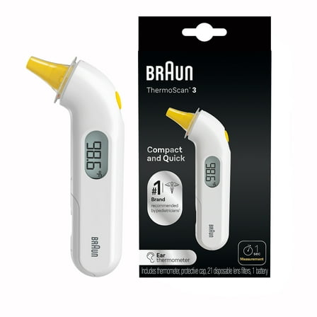 Braun Thermo Scan 3 Ear Thermometer, for Infant and Toddlers, FSA & HSA Eligible, White IRT3030US