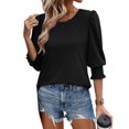 thumbnail image 2 of VKOYWKM Blouses for Women Dressy Casual 3/4 Length Sleeve Womens Tops Crew Neck Loose Fit Puff Sleeve Tunics with Smocked Cuffs, 2 of 10