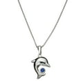 thumbnail image 2 of Sterling Silver Cable Chain Necklace Dolphin Blue Pendant Made with Swarovski Crystals Italy, 22", 2 of 4