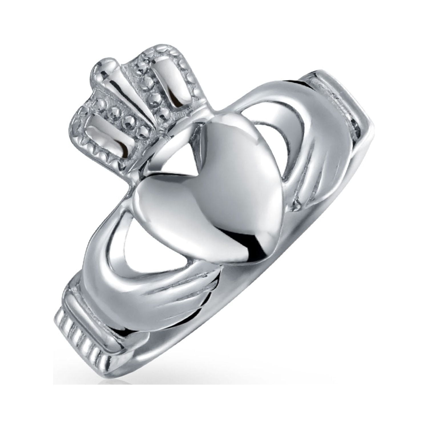 Bling Jewelry Unisex Friendship Promise Celtic Heart Claddagh Ring Silver Tone Stainless Steel