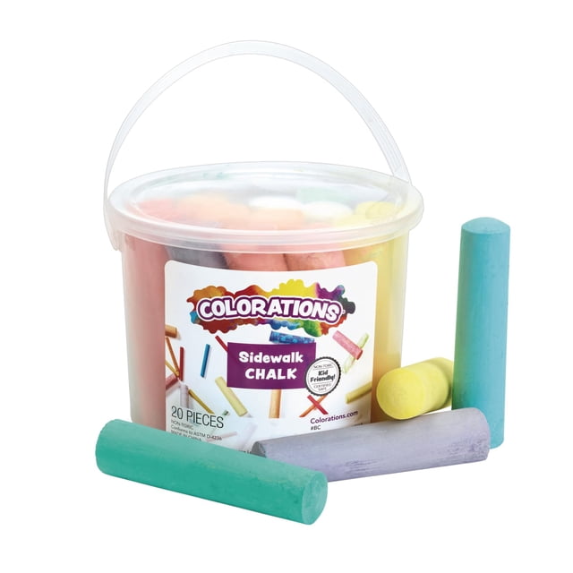Colorations Tiza Lavable para Acera en Cubo de Almacenamiento 20 Piezas 8 Colores Surtidos Tiza para Entrada para Niños Tiza para Exteriores Tiza Sin Polvo para Niños Uso en el Hogar y la Escuela
