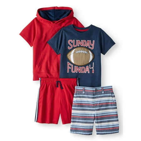 Garanimals French Terry Hoodie, Graphic Tee, Striped Shorts & Mesh Athletic Shorts, 4pc Outfit Set (Toddler Boys)
