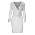 thumbnail image 4 of FcBaudy Robe à Manches Longues à Col en V, Robes d'Été pour Femmes, Robes pour Femmes Robe Femme Mode Unie à Col en V à Paillettes Robe à Manches Longues Robes de Soirée Robe Femme, 4 of 5