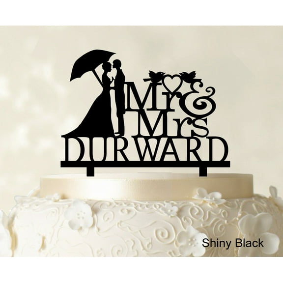 "Mr & Mrs Wedding Cake Topper Personalized Shiny Black Cake Topper Color Option Available 5""-7"" Inches Wide"