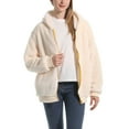 thumbnail image 3 of SWSMCLT Women's Fuzzy Jacket Hood Thermal Pocket Fleece Coat Long Sleeve Hoodie Outerwear Cute Full Zip Zipper Beige Large, 3 of 4