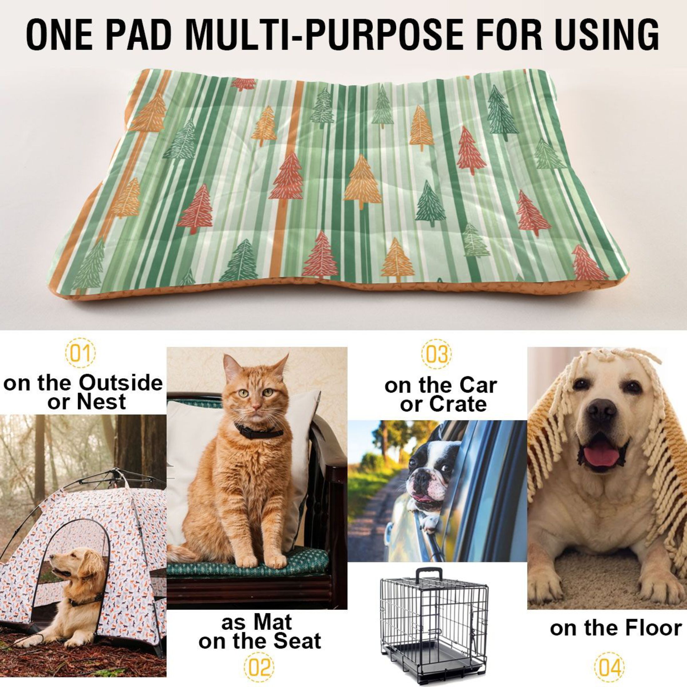 Cozy Mat Pet Bed Indoor Outdoor Warm Soft For Cat Dog Puppy(S/M) Pine Tree