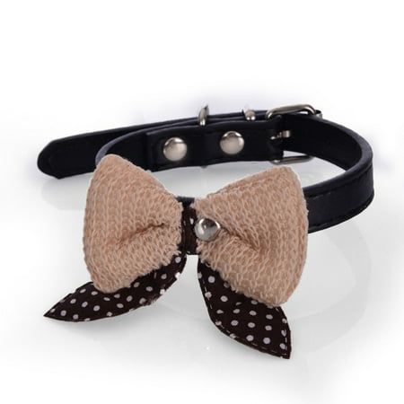 Fancyleo Best Cool Small Dogs Collar Knit Bowknot Adjustable Pu Leather Dog Puppy Pet Leash Necklace