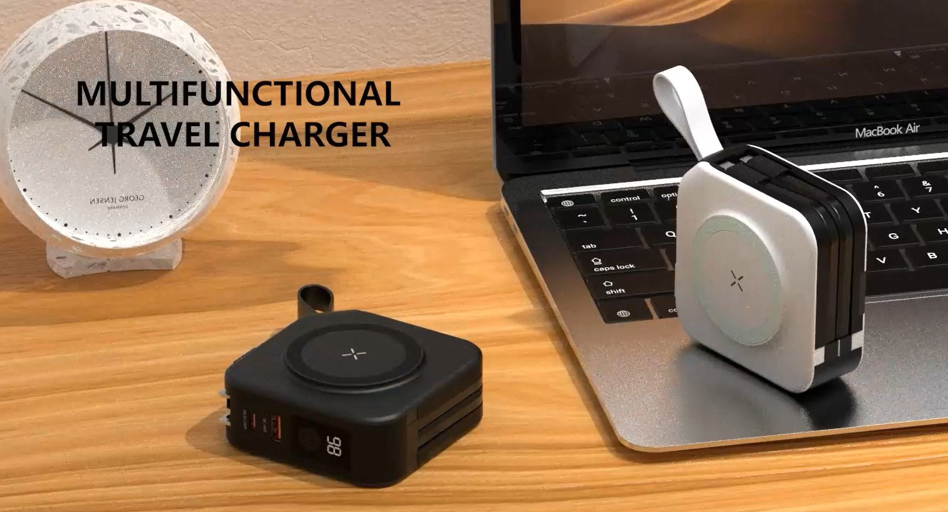5 in 1 Super Charger Wireless Charging World Travel Charger and Adaptor 10000mah Power Bank - Black