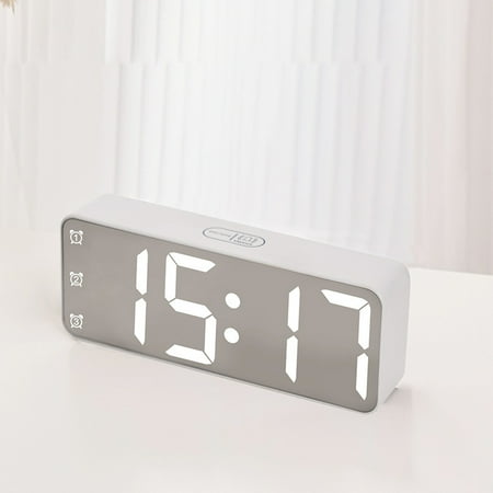 MagicXflow Alarm Clock,Bedside Clock Mirror Clock Multifunction Clock With Temperature Display LED Clock Large Font Bedside Alarm Clock With Date Display for Indoor Household Electronic Clock-B