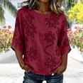 thumbnail image 4 of Womens Tank Tops 100% Cotton Fashion Casual Embroidery Round Neck 3/4 Sleeve Spring Blouse Tops, 4 of 7