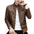 thumbnail image 2 of Chaqueta de cuero de primavera y otoño, chaqueta de cuero fina con cuello vertical para motocicleta, chaqueta de cuero elegante y de moda para estudiantes, ropa de cuero para hombres, 2 of 2