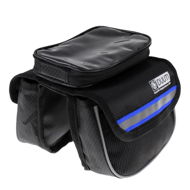 Bike Frame Pannier Bolsa de tubo frontal Bolsa doble Bolsa Soporte para teléfono Azul shamjiam Bike Frame Bag