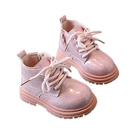 Huesdet Boys Girls Boots Lace Up Ankle Boots Toddler Fashion Shoes for Toddler Kids UnisexPink 3.5-4 Y