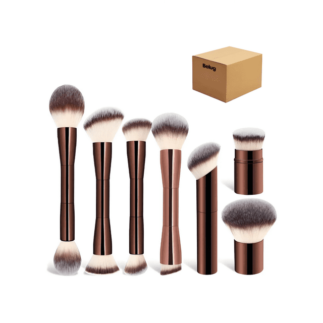 Set 7 Brochas Maquillaje Profesional Alto Nivel Belug Café