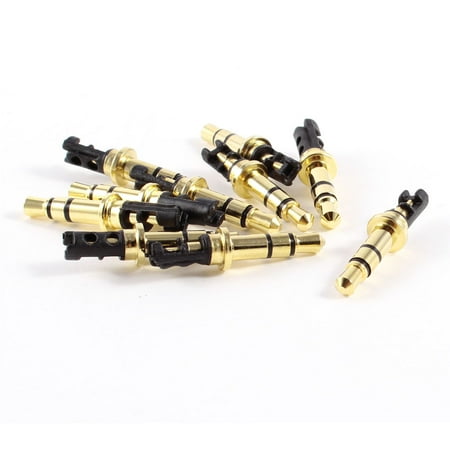 Goldstone Plugs - 10 Pcs 3.5mm Male Plug 3 Pole Stereo Earphone Headphone Audio Jack Gold Tone