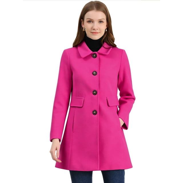 Abrigo de cuello de solapa Allegra K Vintage Mujer Invierno Medio Largo Rosa Caliente L