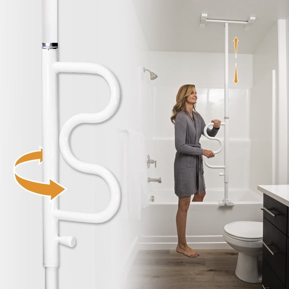 Stander Wonder Bathtub Pole, Bath Safety Rail with Rotating Grab Bar, Clamp Shower Bar and Toilet Safety Rail for Seniors and Elderly Adults, White
