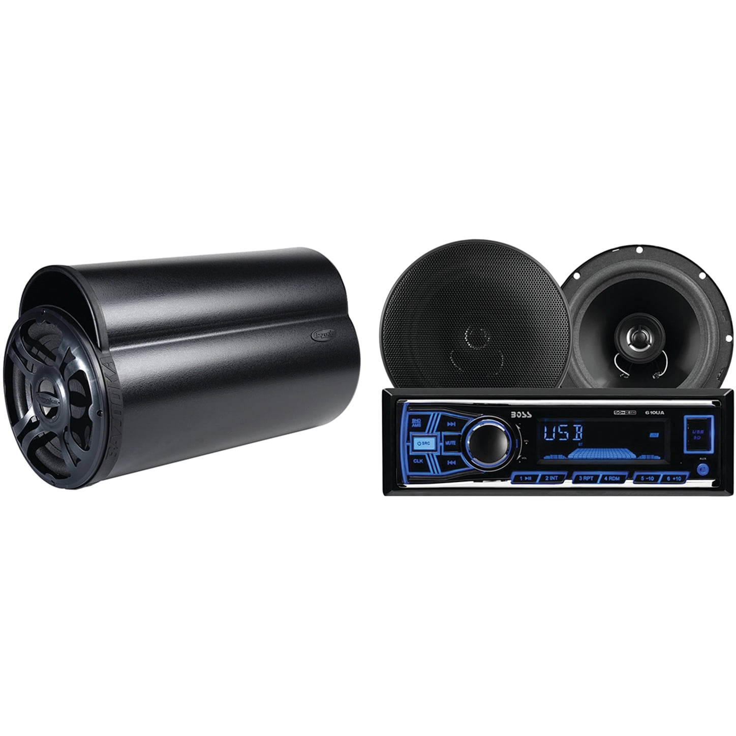 Boss Audio 636CK Receiver & Bazooka BT1024DVC Dual Tube Subwoofer 10