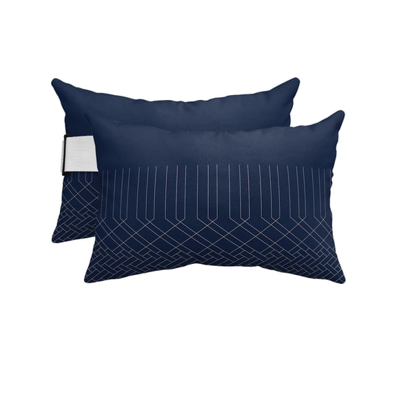 Pack of 4 Outdoor Lumbar Pillow Covers 12x20 Inch, Navy Blue White Geometric Waterproof Throw Pillow Covers Set, Modern Herringbone Abstract Art Decorative Cushion Cases for Patio Porch Car