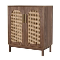 Yardi Yarda Sideboard Buffet Set of 2, Accent Rattan Storage Cabinet with Doors, Brown
