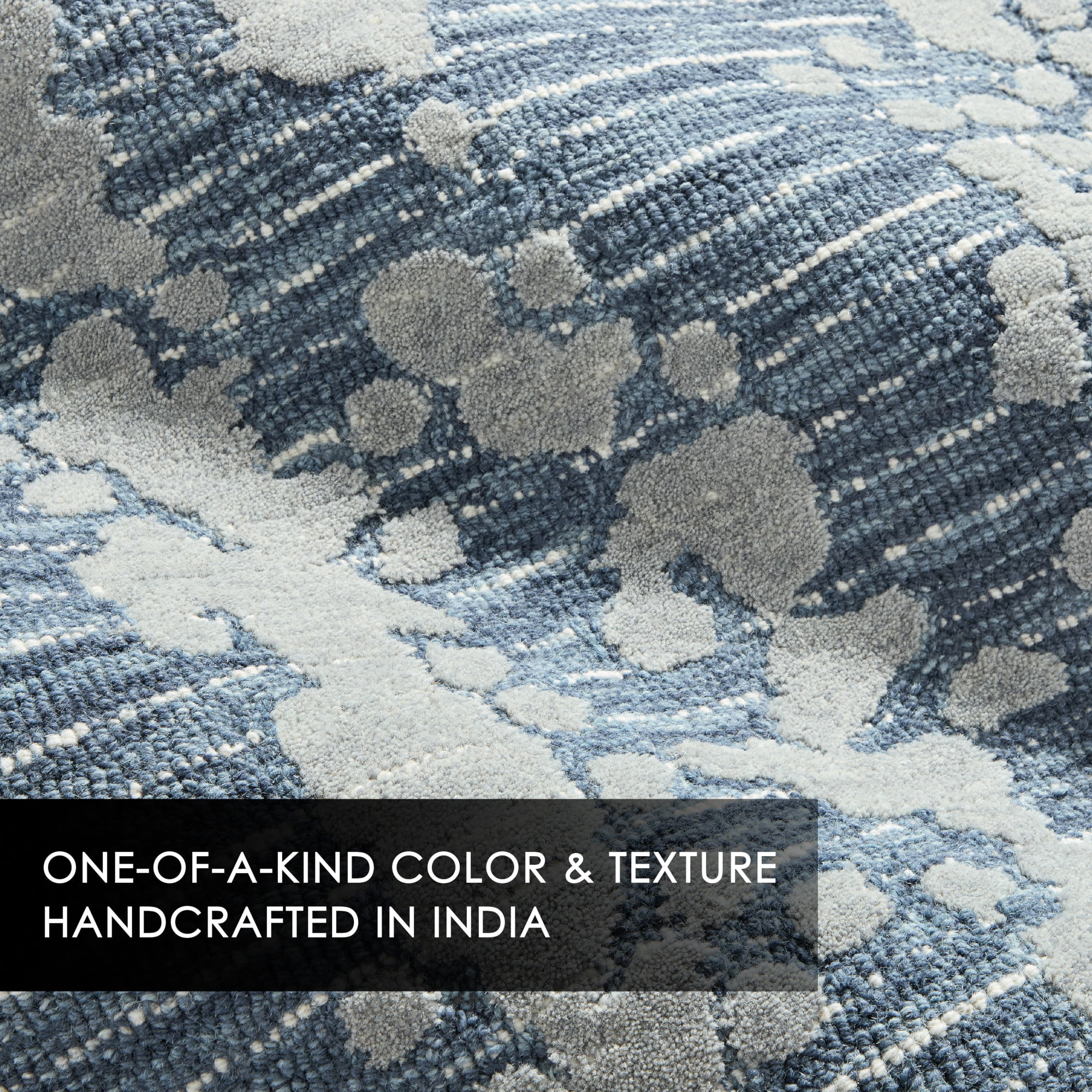 NICOLE MILLER NEW YORK Mod Weave Abstract Knotted Texture Handcrafted Area Rug, 100% Wool Rug, Navy Blue, 5'x7’