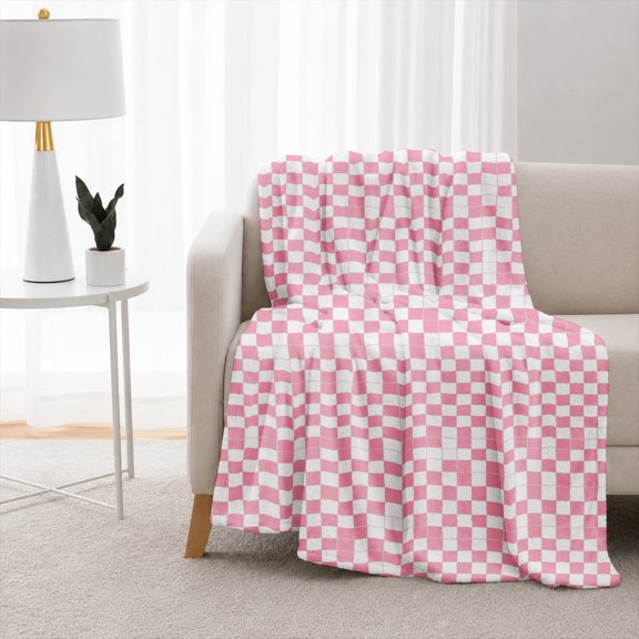 Rdsfhsp Pink Checkered Flannel Fleece Blanket, Classic Pattern Throw Blanket, Soft Cozy Warm Blanket for Bedroom Sofa Living Room 80"x60"