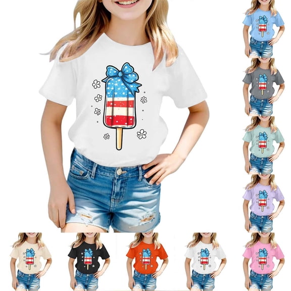 250 Anniversary Usa Shirt Summer Tops Graphic Tees for Girls Stylish Printed Short Sleeve Round Neck Comfortable Casual Daily Everyday Wear Black