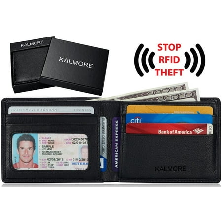 men's rfid blocking id window multi-card travel bifold genuine leather pocket wallet - in gift
