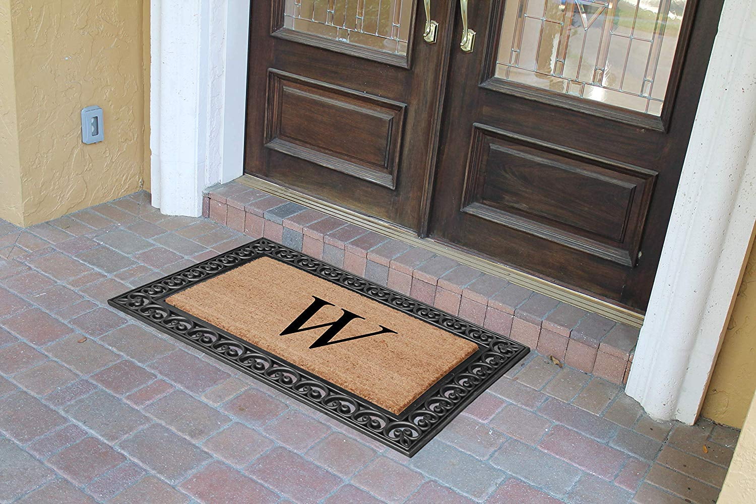 A1HC 30"x48" Natural Coir & Rubber Paisley Monogrammed Door Mat, Heavy-Duty, Low-Profile, Anti-Shed Outdoor Entrance Mat