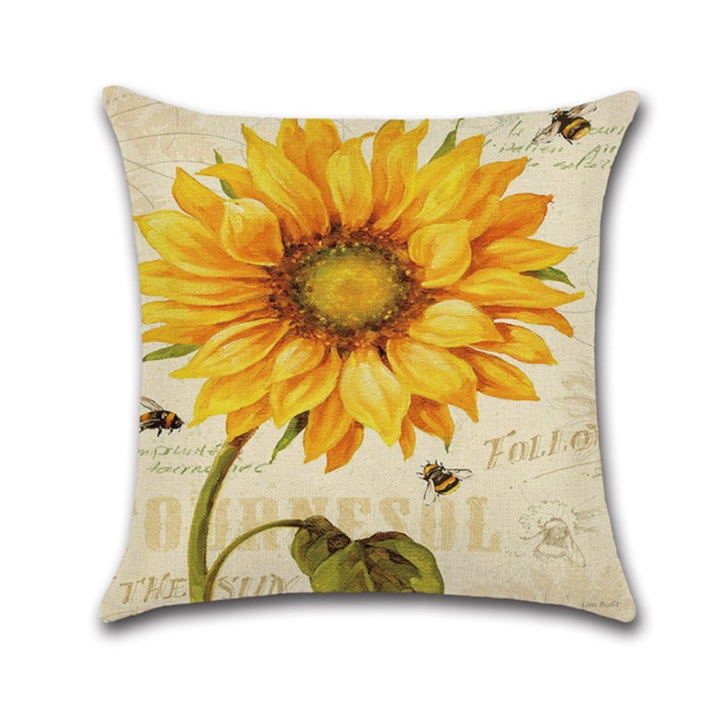 Multicolor Beautiful Sunflower Aesthetics Floral Gift Yellow Flower Blossom Sunshine Heart Vintage Sunflower Throw Pillow 18x18 