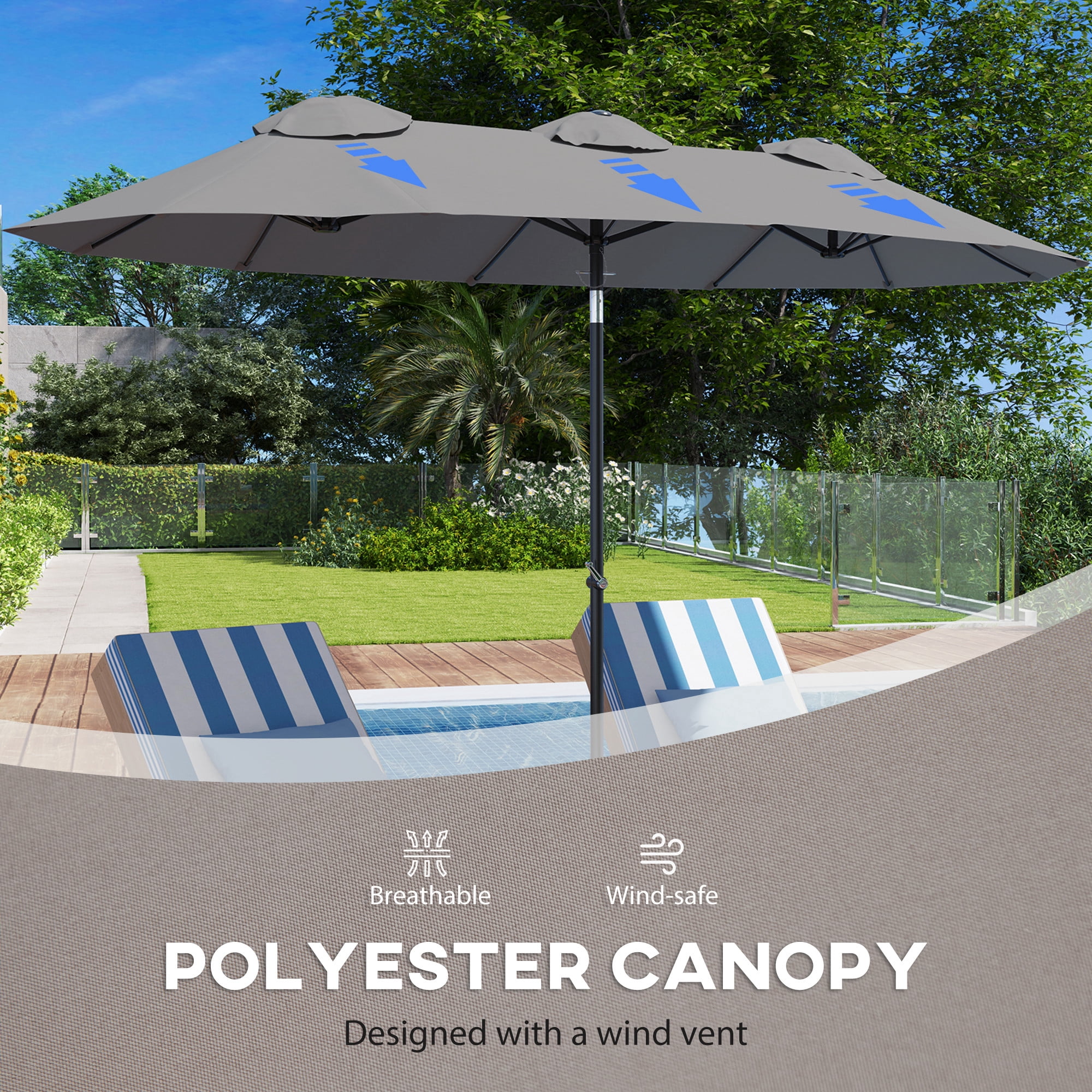 Outsunny 9.5' Double-sided Patio Umbrella with Tilt Outdoor Umbrella, Grey