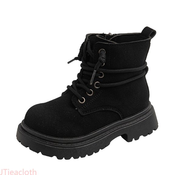 JTieacloth Ankle Boots for Girls Girls Fashion Suede Ankle Boots With Side Zipper And Lace Up Design For Fall And Winter Casual Wear Comfortable Sole,Black