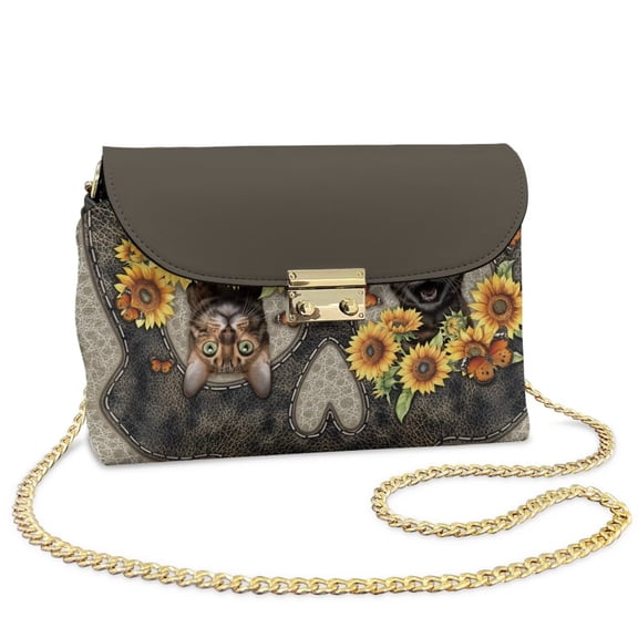 Pzuqiu Cat Cross body Bags for Women Leather Minimalist Practical Women Crossbody Bag with Chain Strap Trendy Lightness Exquisite Small Leather Crossbody Bags for Daily Life