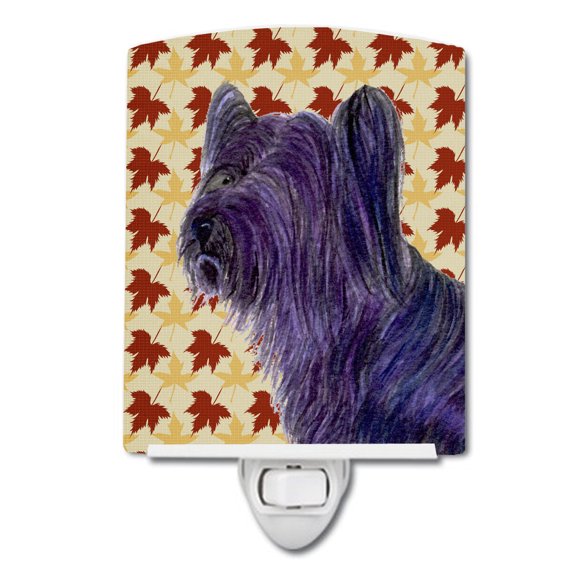 Caroline's Treasures SS4393CNL Skye Terrier Fall Leaves Portrait Ceramic Night Light, 6x4x3", multicolor