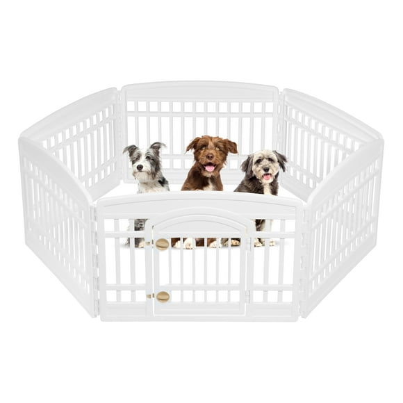 IRIS USA 6-Panel Dog Pen with Door, 60 cm Tall Foldable Fence Puppy Pet Playpen Indoor Outdoor - White