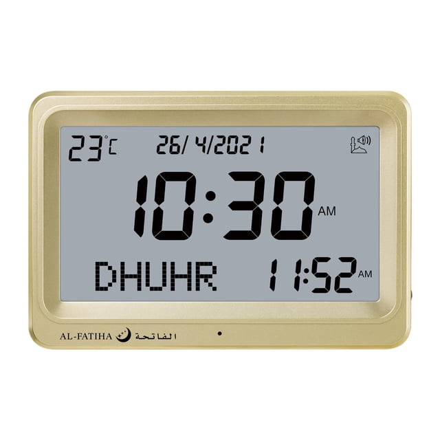 Reloj despertador Azan Regalo islámico para el Día del Padre Mes Fecha Año Pantalla Oración musulmana Pantalla blanca dorada