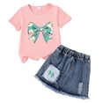 thumbnail image 4 of kmaduk Kid Girls Clothes Outfits Bowknot T-Shirt + 2 In 1 Denim Short Skort Summer Clothing Set, Size 4-10 Years N,Size 6-7 Years, 4 of 4