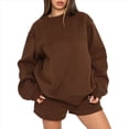 thumbnail image 2 of Suéteres de Cuello Redondo de de Gran Tamaño para Mujer, Tops Bonitos para Otoño e Invierno, Ropa Preppy para Chicas Adolescentes Café S, 2 of 9