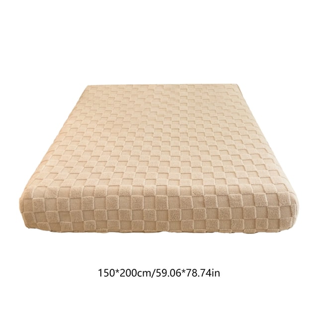 Winter Warm Coral Fleece Fitted Mattress Protector – 60x79 Inches, Soft Checkerboard Plush Bed Sheet with Elastic, Cozy & Machine Washable for Home Use