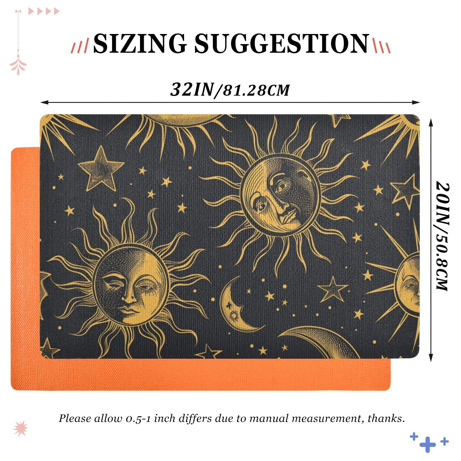 JSTEL Sun Stars Crescent Moon Front Door Mat Outside Entrance 32x20 Inch Doormat for Outdoor Indoor Washable Non Slip Floor Mats
