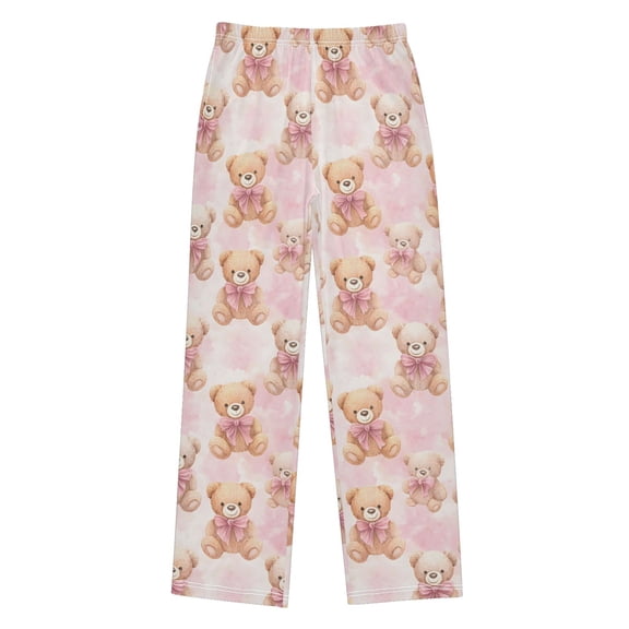 Teddy Bear Pink and White Camouflage Christmas Pajama Pants Soft and Lightweight Elastic Waistband Christmas Pajama Pants