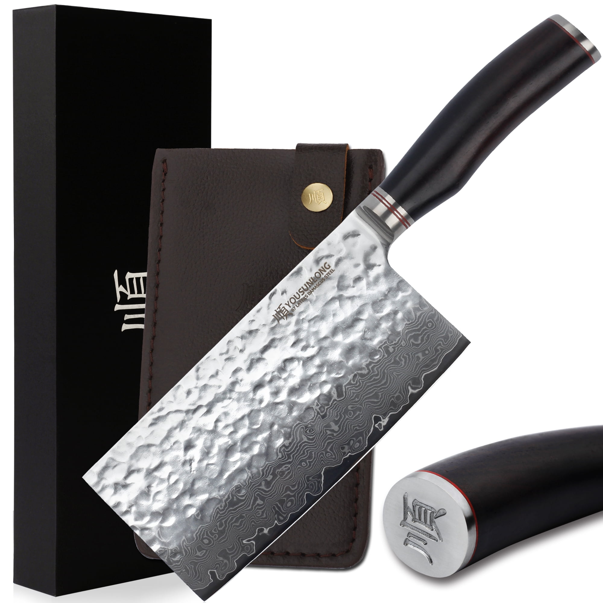 YOUSUNLONG Meat Cleaver 7 Inch Japanese Hammered Damascus Kitchen