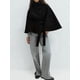 thumbnail image 5 of Ponchos con Mangas de Murciélago para Mujer, Abrigo de Lana con Cuello Alto y Cinturón, Chaqueta Corta de Invierno Negro XL, 5 of 7